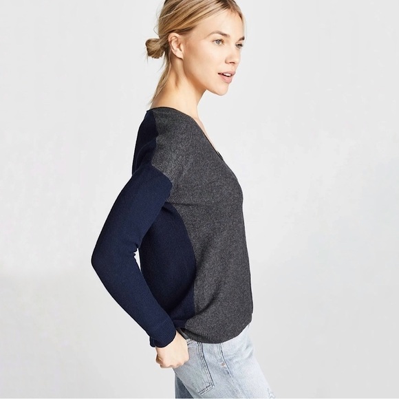 NEW Madewell Kimball Colorblock Wool Blend Pullover Sweater Grey Navy Blue Small - Picture 4 of 14